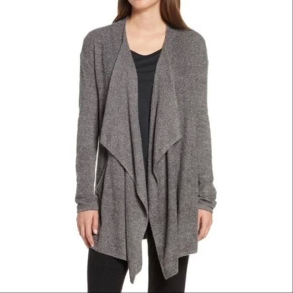 Barefoot Dreams | Calypso CozyChic Lite Gray Wrap Cardigan Open Front Heathered - Picture 1 of 11